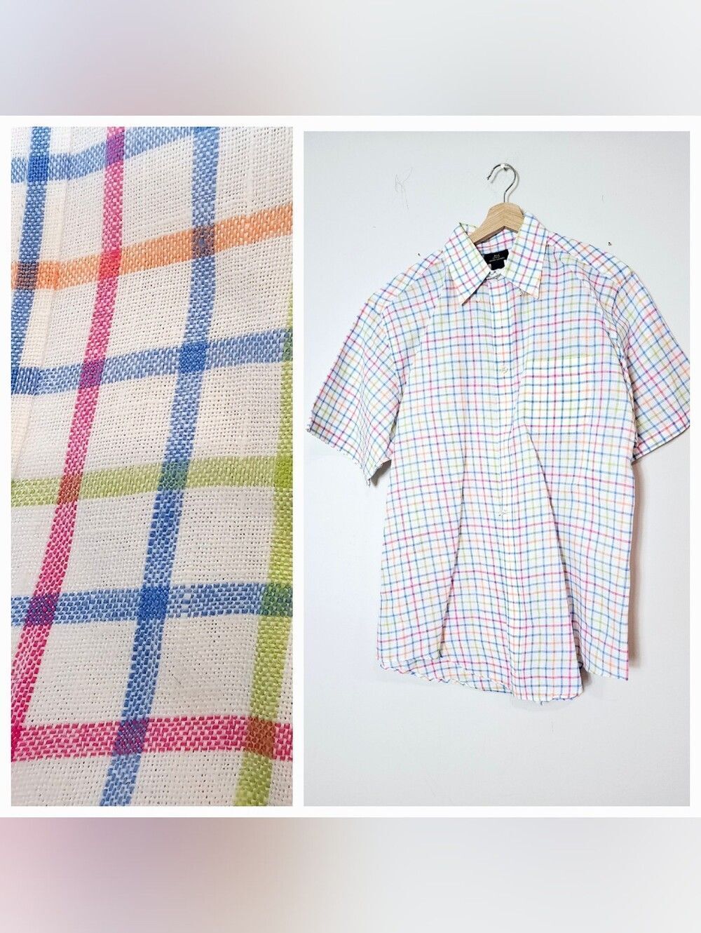 Brooks Brothers 100% Linen Plaid Oxford Button Down Shirt LRG Sail Preppy Row
